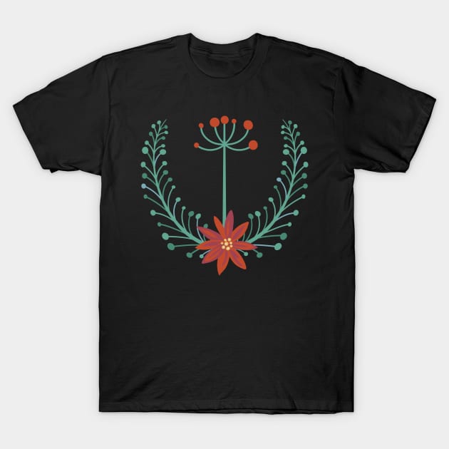 Folk Art Poinsettia Emblem T-Shirt by SWON Design